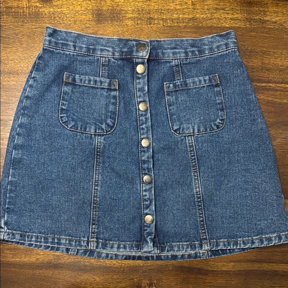 Denim Button-Front Skirt